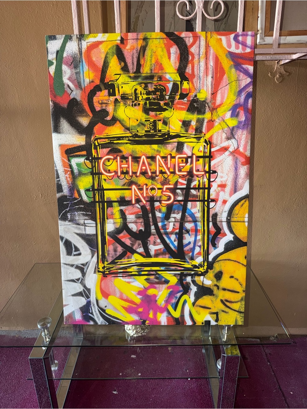 CHANEL Pop Art Graffiti Bottle Canvas in Yellow, Pink, Orange, Green, Blue